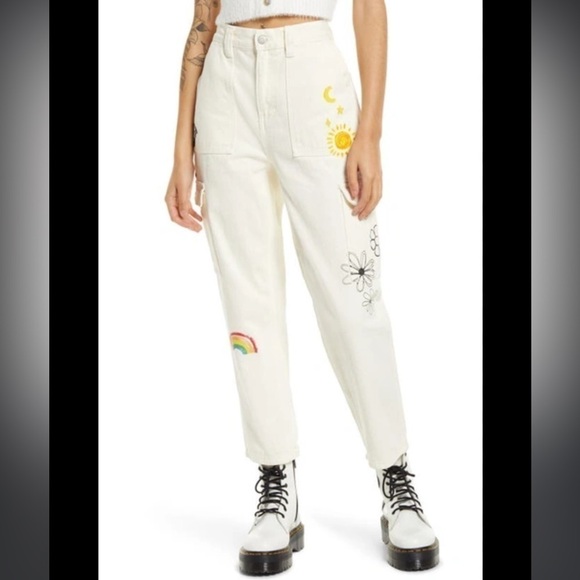 PacSun Pants - Pacsun Graphic Skate Cargo Sketchbook Trousers In Off White Size 25